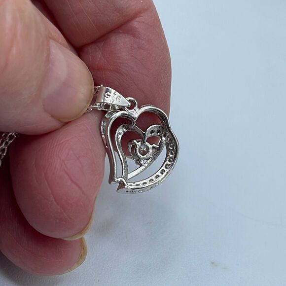 Sterling silver CZ double heart pendant and 18” chain necklace - Picture 5 of 9